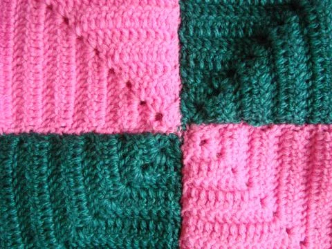 Crochet texture, colorful squares pattern. Crochet Knit Squares 스톡 사진