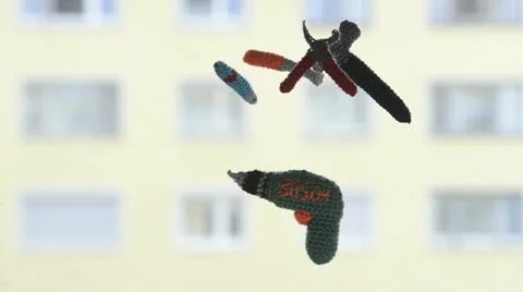 Crochet tool kit, suspended, floating - mobilee Stock Footage 21374447