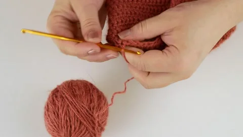 Crochet woolen threads.Swoosh pattern in split. Stock Footage 140804263