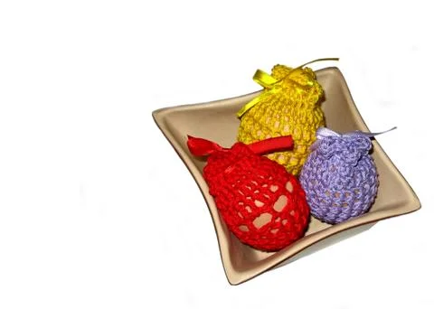 Crocheted eggs Stock Photos