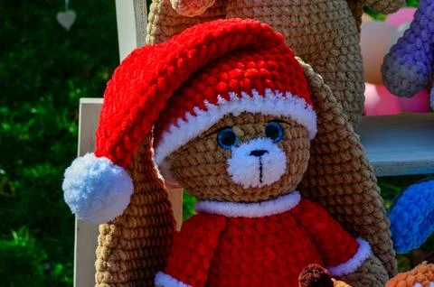 A crocheted gift teddy bear. Stock Photos