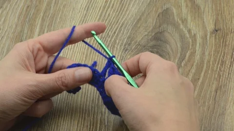 Crocheting double stitch of blue wool Video stock 123649986