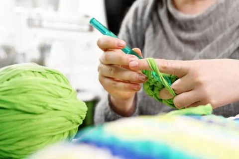 Crocheting. Hand needlework. Stock Photos