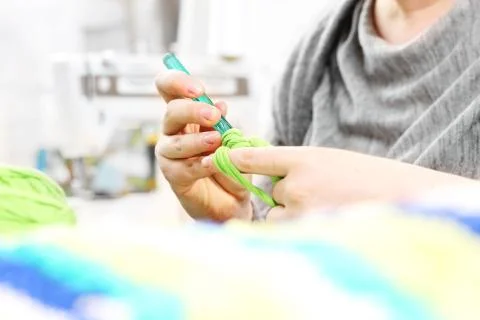 Crocheting. Hand needlework. Stock Photos