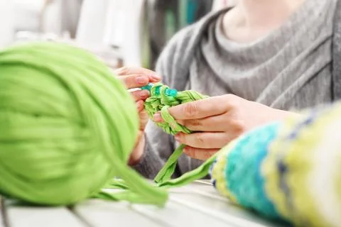 Crocheting. Hand needlework. Stock Photos