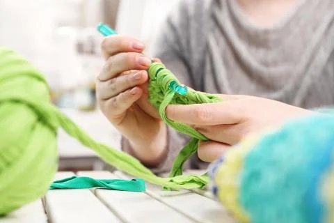 Crocheting. Hand needlework. Stock Photos