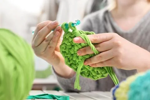 Crocheting. Hand needlework. Stock Photos