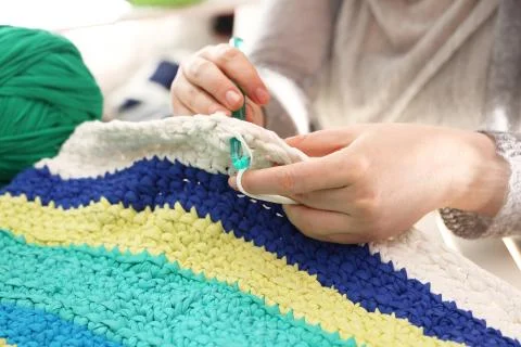 Crocheting. Hand needlework. Stock Photos