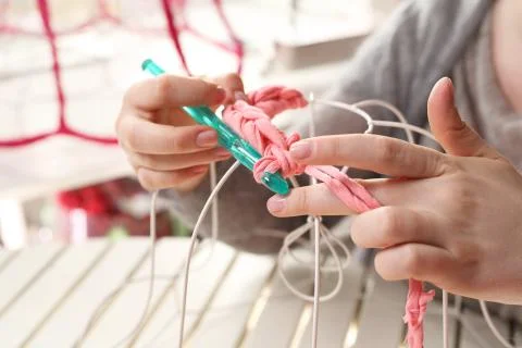 Crocheting.  Hand needlework. Stock-Fotos