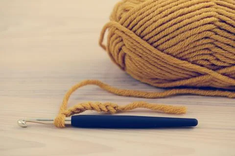 Crocheting with wool ball Stock Photos
