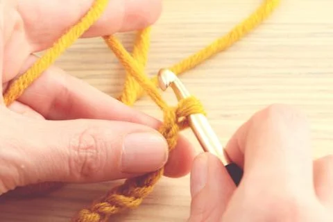 Crocheting with wool ball Stock Photos