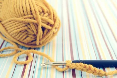 Crocheting with wool ball Stock Photos