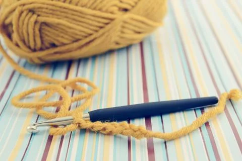 Crocheting with wool ball Stock Photos