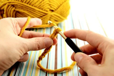 Crocheting with wool ball Stock Photos