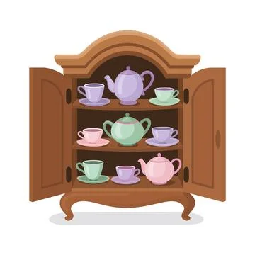 Crockery cabinet vector design with white background Stock Illustration