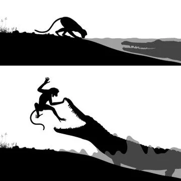 Crocodile and monkey Stock Illustration