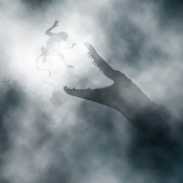 Crocodile attacking monkey Stock-Illustration