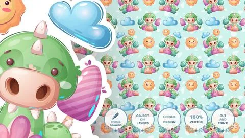 Crocodile in the bush - seamless pattern Stock Illustration