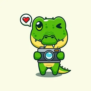 Crocodile with camera cartoon vector illustration. Stock Illustration