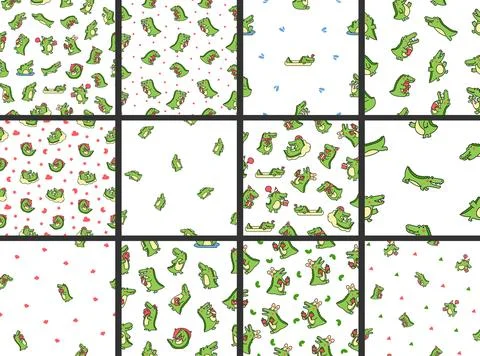 Crocodile character engaged. Seamless pattern. Stock Illustration