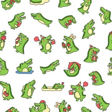 Crocodile character engaged. Seamless pattern. Stock Illustration