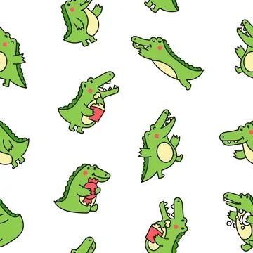 Crocodile character engaged. Seamless pattern. Stock Illustration