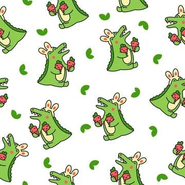 Crocodile character engaged. Seamless pattern. Stock Illustration