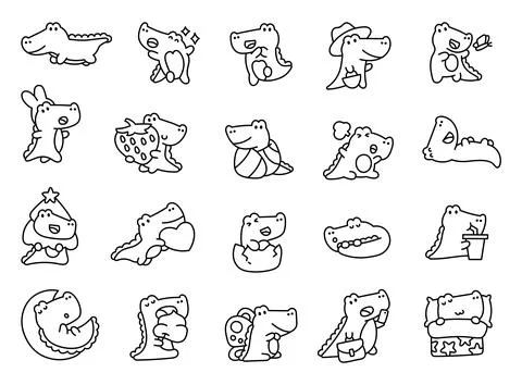 Crocodile character set showing various emotions Stock Illustration