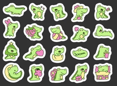 Crocodile character set showing various emotions Stock Illustration