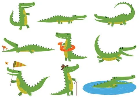 Crocodile character vector set Stock Illustration