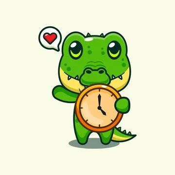 Crocodile with clock cartoon vector illustration. Stock Illustration