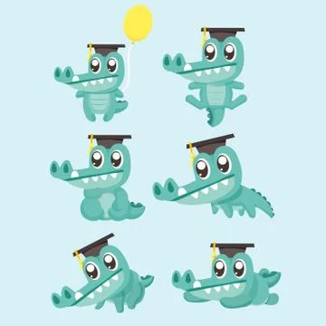 Crocodile Cute Character In Different Poses. Stock Illustration