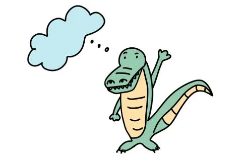 Crocodile Doodle. Cartoon cute alligator waves his hand. Hand-drawn vector il Stock Illustration