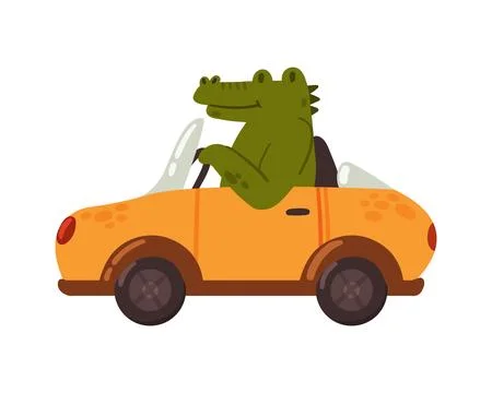 Crocodile driving a car Illustration
