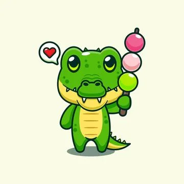 Crocodile eating dango cartoon vector illustration. Stock Illustration