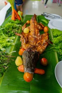 Crocodile grill. 스톡 사진