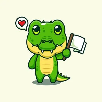 Crocodile holding flag cartoon vector illustration. Stock Illustration