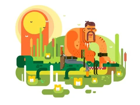 Crocodile hunter character Stock Illustration