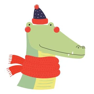 Crocodile in a knitted hat isolated Stock Illustration