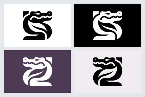Crocodile Leaf Letter S Logo Design Vector Stock Illustration