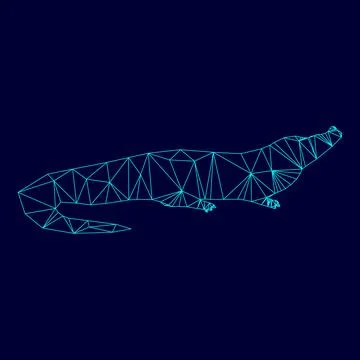 Crocodile low poly triangulation triangulated polygonal electric cyan blue .. Stock Illustration