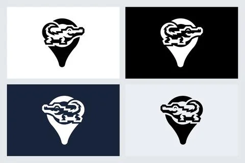 Crocodile Map Pointer Logo Icon Set Stock Illustration