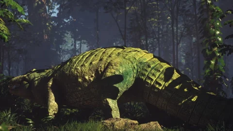 Crocodile moving through a dense forest during early morning light Stock Footage 304466475