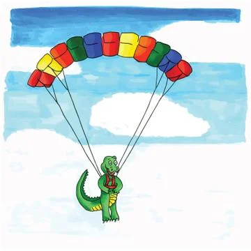 Crocodile parasailing Stock Illustration