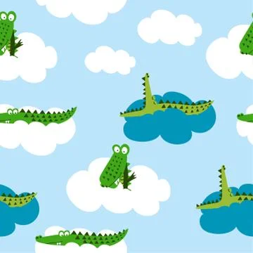 Crocodile pattern with alligators - funny hand drawn doodle, seamless pattern. Stock Illustration