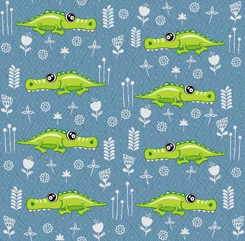 Crocodile pattern design with several alligators. animal illustration Stock Illustration