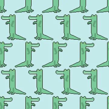 Crocodile Pixel art Pattern seamless . 8 bit croc Background. pixelated allig Illustrazione stock