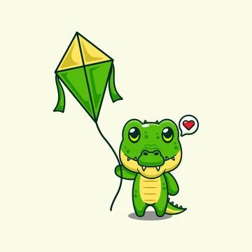 Crocodile playing kite cartoon vector illustration. Stock Illustration