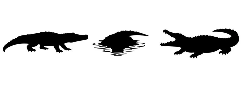 Crocodile silhouette in different poses Stock Illustration
