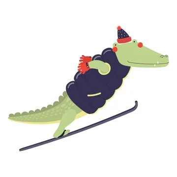 Crocodile ski jumping isolated Stock Illustration
